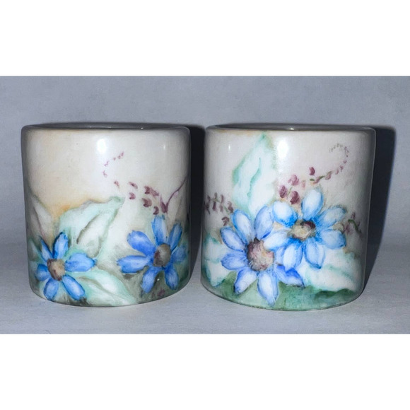 Vintage Handpainted Porcelain Candleholder, Saucers, Napkin Holder Rings, Signed - Picture 9 of 14